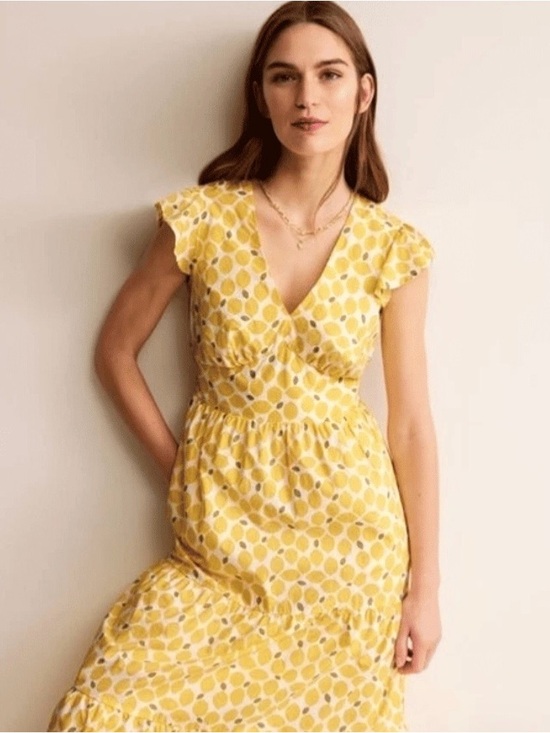 Boden Dresses & Skirts - Boden May Cotton MIDI Tea Dress Lemon printed Size 12 US